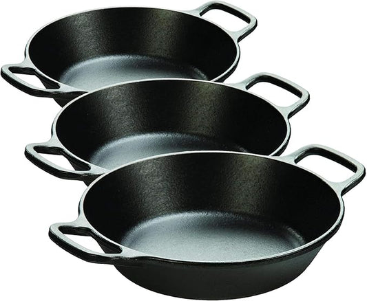 Lodge 8 Inch Pre-Seasoned Cast Iron Skillet - Dual Assist Handles - Use in the Oven, Stove, Grill, or Over a Campfire - Black (Pack of 3) by Lodge