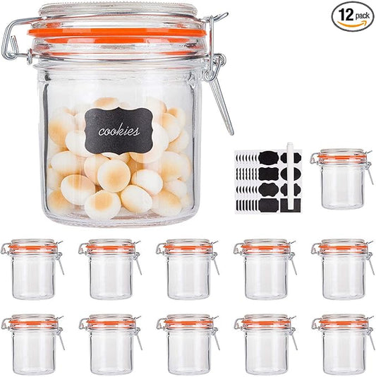 Glass Jars With Airtight Lids, Mason Jars 8 oz,Glass Jar With Leak Proof Rubber Gasket 250ml,Storage Jars With Hinged Lid for Home and Kitchen,12 Pack by Encheng