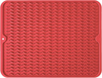 Large 17" x 14" Silicone Dish Drying Mat for Kitchen Counter, Easy clean, Quick Dry, Heat-resistant Dish Drainer Mat for Sink,Refrigerator or Drawer liner (Food Grade Silicone-Red) by MODENGKONGJIAN