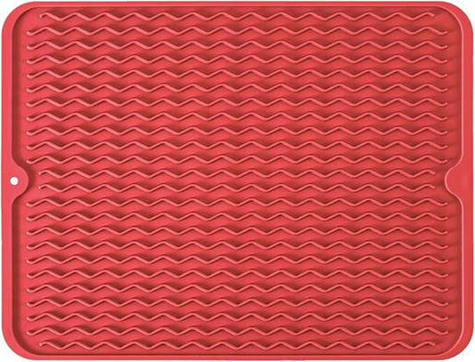 Large 24" x 18" Silicone Dish Drying Mat for Kitchen Counter, Easy clean, Quick Dry, Heat-resistant Dish Drainer Mat for Sink,Refrigerator or Drawer liner (Food Grade Silicone-Red) by MODENGKONGJIAN