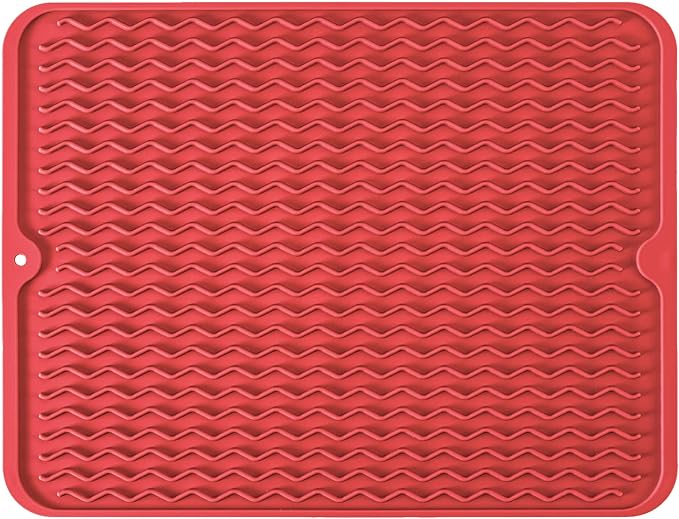 Silicone Dish Drying Mat, Non-Slip Easy Clean Sink Mat Large Heat-resistant Dish Drainer Mat for Kitchen Counter, Sink, Refrigerator or Drawer liner (18" x 16", RED) by MODENGKONGJIAN
