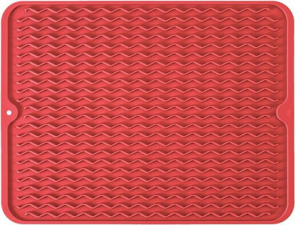 Silicone Dish Drying Mat, Non-Slip Easy Clean Sink Mat Large Heat-resistant Dish Drainer Mat for Kitchen Counter, Sink, Refrigerator or Drawer liner (18" x 16", RED) by MODENGKONGJIAN