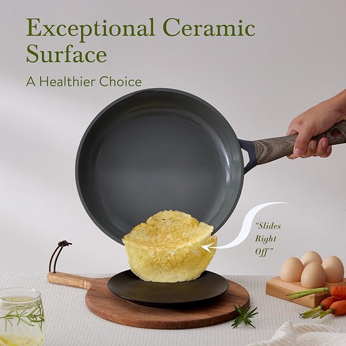 22Pcs Pots and Pans Set Non Stick Non-Toxic Ceramic Cookware Sets Nonstick Kitchen Pot and Pan Set With Lid Gray Granite Induction Compatible with Glass Lids 10" Griddles Frying Pan PFOA/PFOS-Free - Image 4