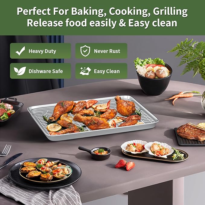 Baking Sheet with Wire Rack Set: 3 Baking Pans + 3 Cooling Racks for Cooking and Baking - Stainless Steel Nonstick Bacon Pans for Oven, Warp Resistant & Heavy Duty & Rust Free - Image 7