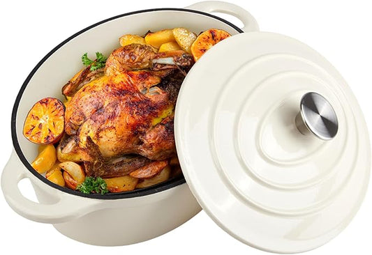 5.5 Quart Oval Enameled Cast Iron Dutch Oven Pot with Lid, Oven Safe up to 550° F & Dishwasher Safe, Sturdy Dutch Oven Cookware