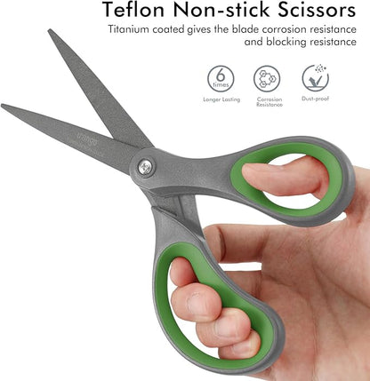 LIVINGO Sharp Scissors All Purpose - 2 Pack 8 Inch Titanium Coated Non Stick Steel Shears Heavy Duty for Office Home School Sewing Crafting Cutting Paper Fabric, Comfortable Grip (Gray & Green) - Image 3