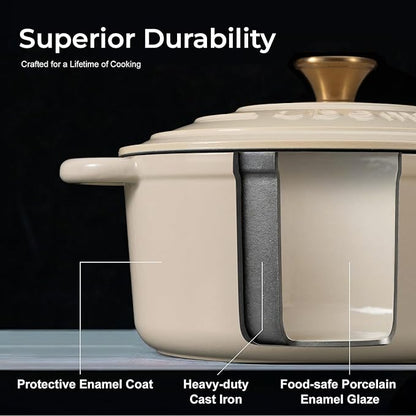 Parmedu 5.5QT Enameled Cast Iron Dutch Oven for Sourdough Bread Baking, Easy Cleaning, Versatile for Stewing, Roasting, Braised Chicken, Soup & More - Image 2
