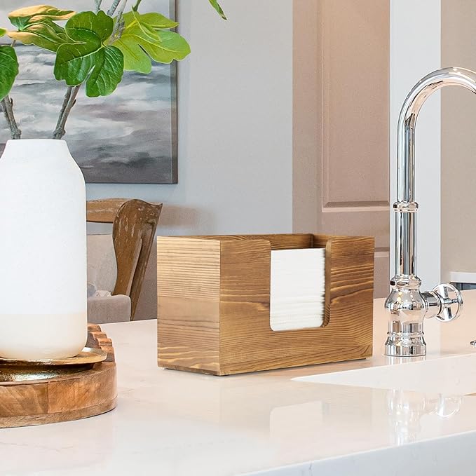 Paper Towel Dispenser Countertop, Burnt Wood Folded Paper Hand Towel Holder for Guest Bathroom, Commercial Tabletop Tissue Dispenser Tray for Multifold C-Fold, Z-Fold, Trifold, 10.31x3.94x6.3 Inches