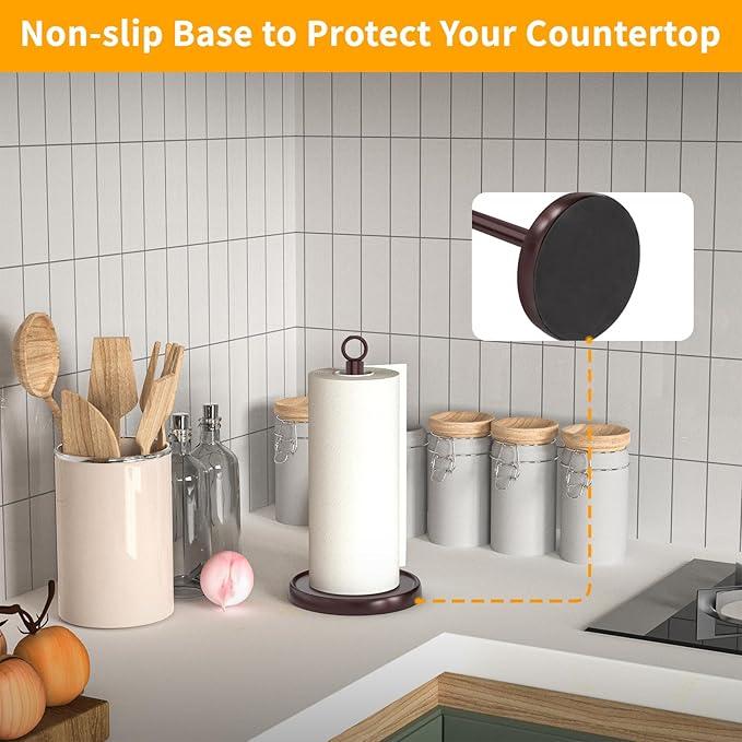Oil Rubbed Bronze Paper Towel Holder Countertop, Oil Rubbed Bronze Kitchen Accessories Decor, Stainless Steel, Weighted Base, Paper Towel Stand for Bathroom Farmhouse Essentials - Image 5