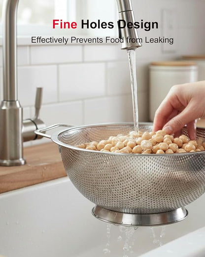 5.5-Quart Kitchen Colander, Stainless Steel Pasta Strainer with Handle and Base for Vegetables, Fruit, Spaghetti