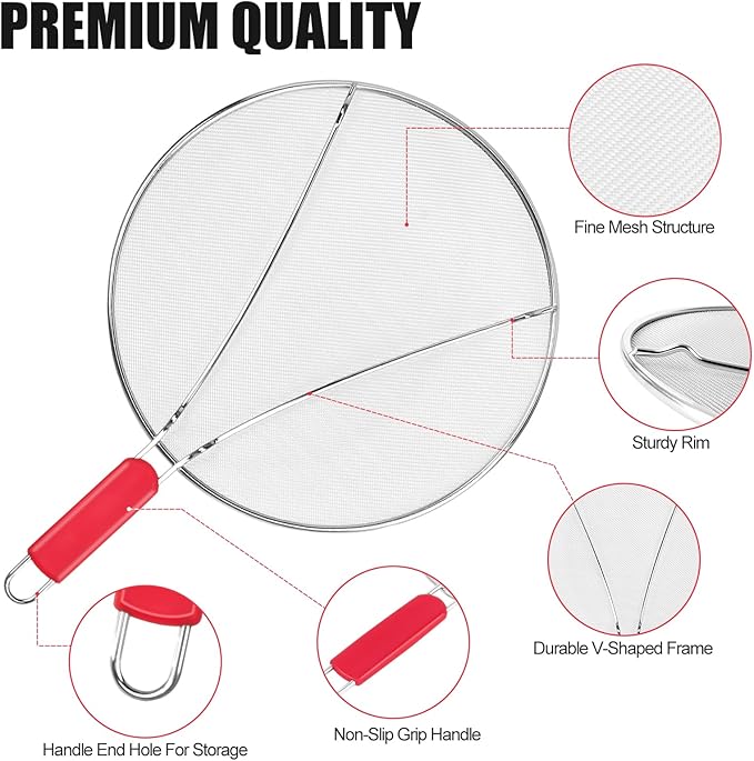 Stainless Steel Splatter Screen for Frying Pan - 9.8" 11.4" 13" Ultra Fine Mesh Grease Splatter Guard, Hot Oil Splatter Guard Shield Grease for Cooking, Kitchen Splash Guard to Prevent Oil Splatter - Image 3