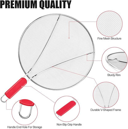 Stainless Steel Splatter Screen for Frying Pan - 9.8" 11.4" 13" Ultra Fine Mesh Grease Splatter Guard, Hot Oil Splatter Guard Shield Grease for Cooking, Kitchen Splash Guard to Prevent Oil Splatter - Image 3