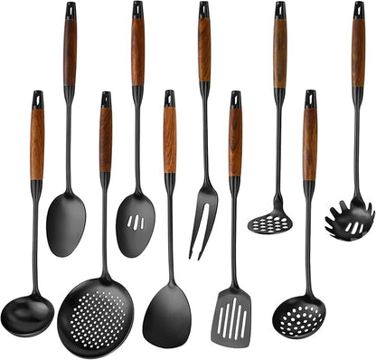 Izurok 18/10 Stainless Steel Kitchen Utensils Set,10 Piece Cooking Utensils With Wood Handle,Heat Resistant Kitchen Tool Set With Spatula,Spoon,Ladle,Skimmer,Slotted Turners,Pasta,Turner,Ladl,Fork by IzurokBuynow