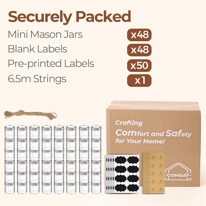 ComSaf Small Mason Jars 2 oz, 48 Pcs Mini Mason Containers, Small Canning Jars, Mini Glass Jar with Lids for Ginger Shots, Honey, Jams, Sauces, Spices, DIY Candle Decor, Dressing, Wedding Favors - Image 8