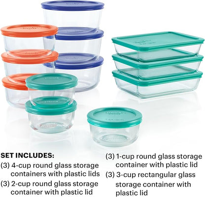 Pyrex Simply Store (12-Pack) Glass Food Storage Containers Set, (1, 2, & 3 Cup) Meal Prep Containers with Plastic BPA-Free Lids, Dishwasher & Microwave Safe - Image 3