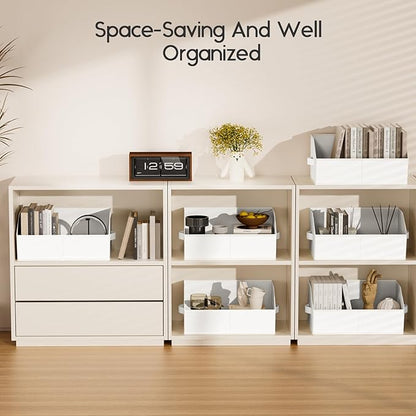 Homsorout Large Closet Organizers and Storage Bins - 6 Pack Trapezoid Storage Baskets for Shelves, Foldable Fabric Baskets with Handles Ideal for Closet, Basket, Wardrobe and Shelf Storage, White