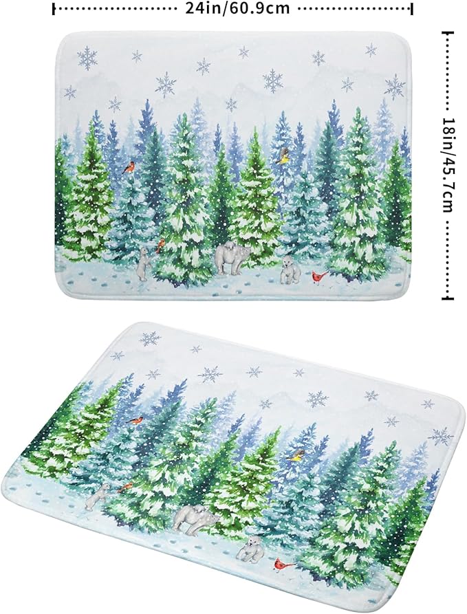 Winter Bear Bird Dish Drying Mat - Welcome Christmas Snowflake Drying Pad for Counter Forest Wildlife Dish Drainer Mat Cabin Animal Kitchen Accessories 18 x 24 Inch - Image 2