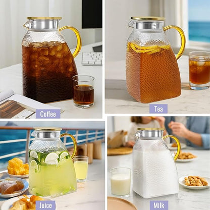 WARMSIMPLE 2 Pack Glass Pitcher With Handle And Lid, Large 2 Liter Glass Water Pitcher For Fridge, 68oz glass Tea pitcher Hot And Cold Iced Juice Coffee Milk, Jug Carafe For Beverages Drink - Image 3