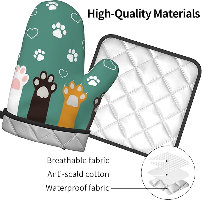 Cat Oven Mitt Potholders Sets - Paw Kitchen Mitts and Pot Holders Set of 2 Kitten Pet Oven Gloves Hot Pads for Cooking BBQ Baking Grilling - Image 4