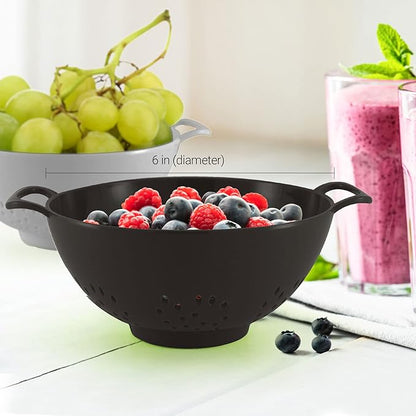 Meadow Lane 6-inch Small Colander, BPA-Free, Dishwasher Safe, Double Handles, Compact Food Strainer for Berries, Veggies and Pasta, 3-Cup Capacity, Black and Gray, 2-Pack - Image 3