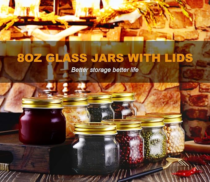 Rainforce Mason Jars 8 oz 30 Pack- Small Mason Jars With Gold Lids -1/4 Quart Canning Jars| Storage Pickling Jars For Jelly, Jam, Honey, Pickles, Spice - With 30 Chalkboard Labels - Image 2