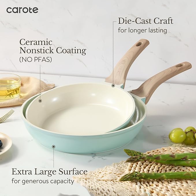 CAROTE 21-Piece Ceramic Pots and Pans Cookware Set, Non Stick Induction Cook Ware Kitchen Cooking Set Non-Toxic Health, PFAS Free - Image 3