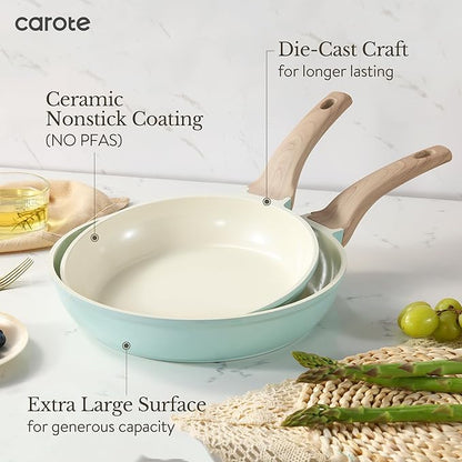 CAROTE 21-Piece Ceramic Pots and Pans Cookware Set, Non Stick Induction Cook Ware Kitchen Cooking Set Non-Toxic Health, PFAS Free - Image 3