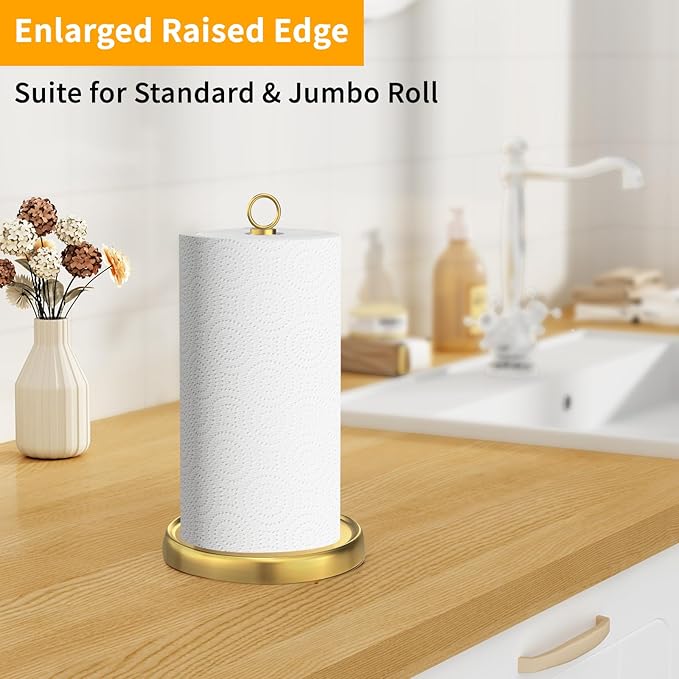 Gold Paper Towel Holder Countertop, Gold Kitchen Accessories Decor, Stainless Steel, Weighted Base, Paper Towel Stand for Bathroom Farmhouse Essentials - Image 6