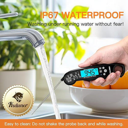 KULUNER TP-01 Waterproof Digital Instant Read Meat Thermometer with 4.6 Folding Probe Backlight Calibration Function for Cooking Food Candy, BBQ Grill, Liquids,Beef(Black) - Image 6