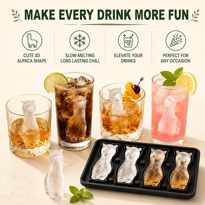 Alpaca Ice Cube Tray Mold - 3D Alpaca Shape Ice Cube Trays, Cute Ice Cube Molds for Whiskey Bourbon, 4-Hole Large Fun Shapes Ice Cube Trays, Funny Alpaca Gifts for Alpaca Lovers Women Men