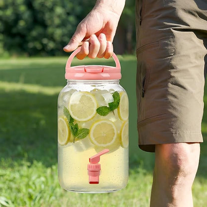Havawish 2 Pcs 1 Gallon Plastic Beverage Dispenser with Spigot Clear Summer Kitchen Fridge Drink Dispenser for Parties Lemonade Juice Tea Beer Cold Water(Pink,Cylinder)