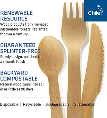 Disposable Wooden Cutlery Set - 100% Home Compostable - 300 Mix (120 Forks, 120 Spoons and 80 Knives) 6.5", Bamboo Utensils Alternative, Eco-Friendly, Organic, Sustainable and Carbon Neutral Certified - Image 3