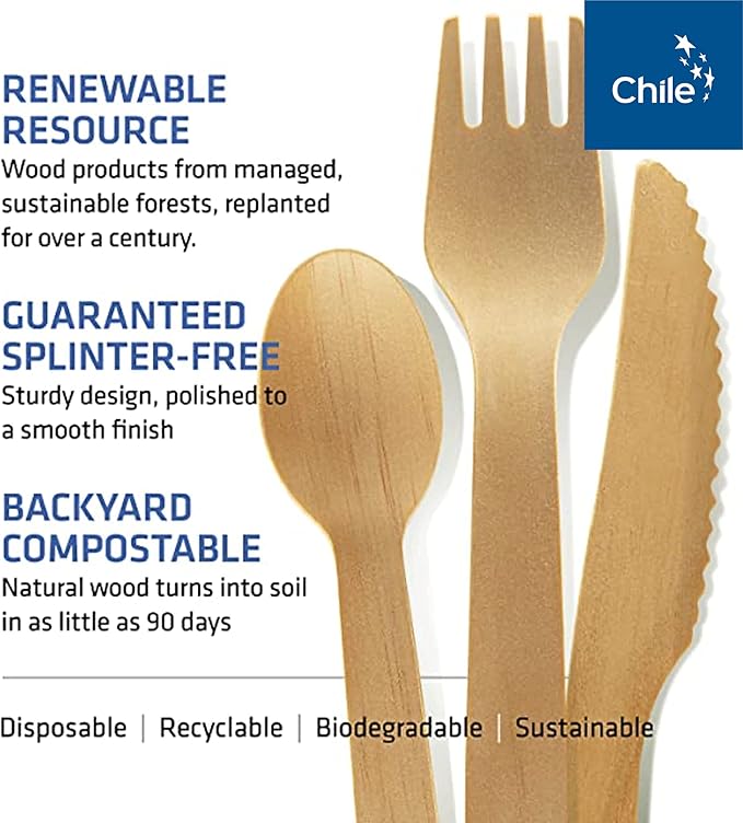 Disposable Wooden Cutlery Set - 100% Home Compostable - 100 Forks 6.5", Bamboo Utensils Alternative, Eco-Friendly, Organic, Sustainable and Carbon Neutral Certified - Image 3