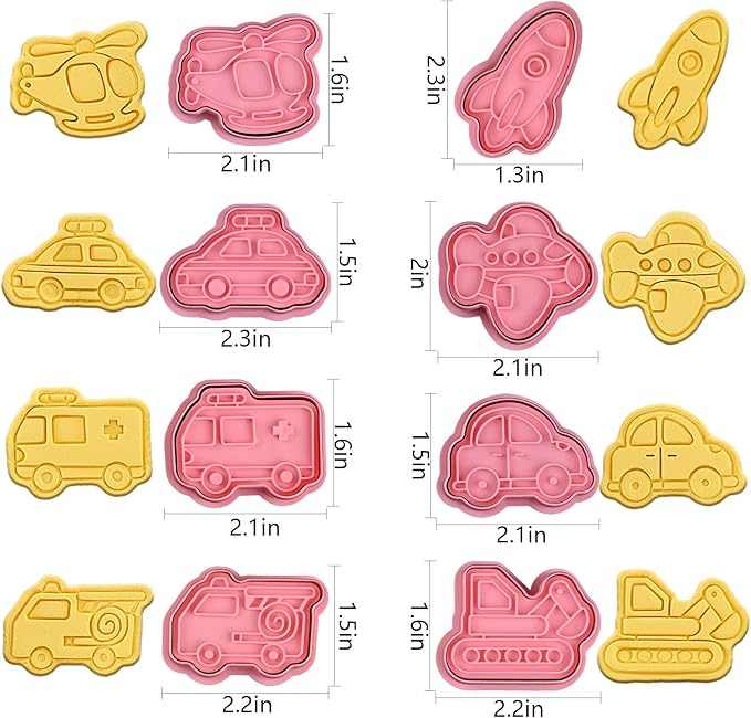 Transportation Vehicle Cookie Cutters With Plunger Stamper,8 Piece Transportation Theme Embossing Cutter For Fondant Biscuit Pastry Cheese Baking