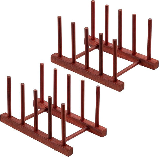 HBlife 2pcs Rosewood Wooden Dish Drying Rack - Home and Kitchen Organizer for Cups, Bowls, Pots, Lids, Cutting Boards & Plates Space-Saving for Cabinets Counters (4 Slots)