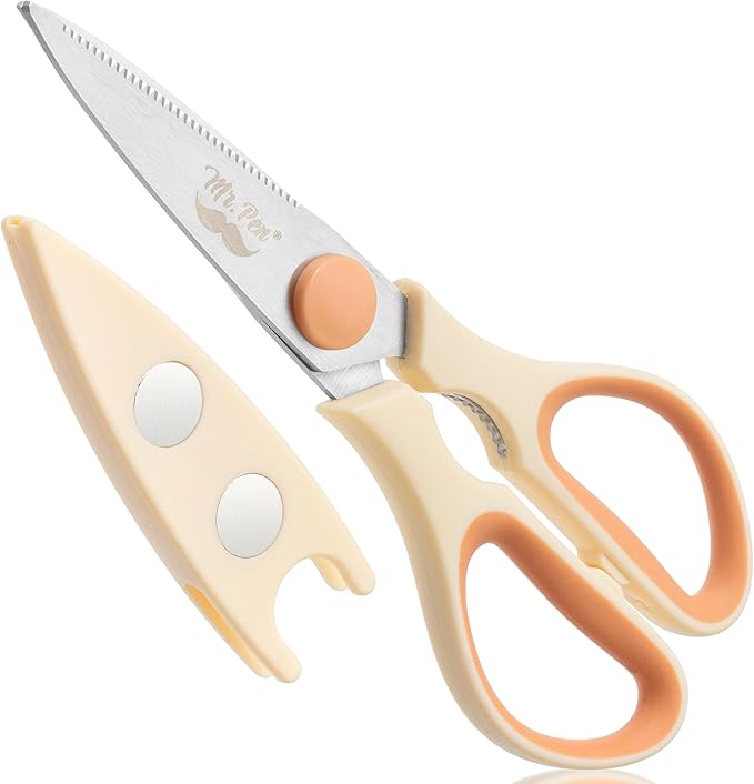 Mr. Pen- All Purpose Kitchen Shears with Protective Sheath, 8 Inch, Dishwasher Safe, Stainless Steel Food Scissors with Micro-Serrated Blades, Durable Utility Kitchen Shears, Cream & Tan by MrPen