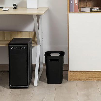 UUJOLY Plastic Trash Can Wastebasket, Garbage Container Basket for Bathrooms, Kitchens, Offices, Kids Rooms, Black, 3.5 Gallon, 2 Pack