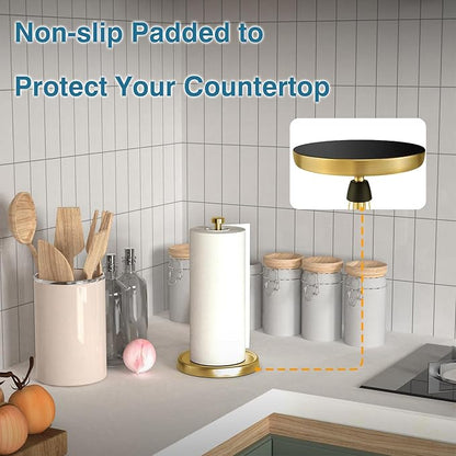 Paper Towel Holder Countertop, Gold Kitchen Accessories Decor, Stainless Steel, Weighted Base, Gold, Paper Towel Roll Holder Stand with Ratchet Mechanism for Kitchen Bathroom Farmhouse Essentials - Image 4