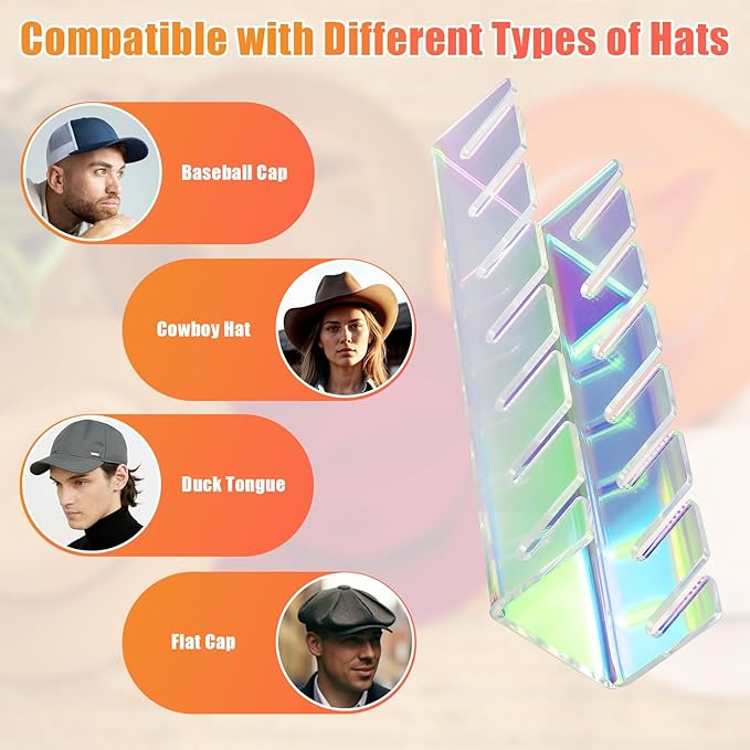 Hat Stand for Baseball Caps, 2 Pack No Install Acrylic Hat Organizer for 14 Baseball Caps Storage Organizer, Hat Racks Hat Holder Display and Organization for Closet, Bedroom, Dresser (Colorful-2Pack) - Image 6