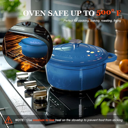 Overmont Enameled Cast Iron Dutch Oven - 4.5QT Pot with Lid Cookbook & Cotton Potholders - Heavy-Duty Cookware for Braising, Stews, Roasting, Sourdough Baking blue - Image 4