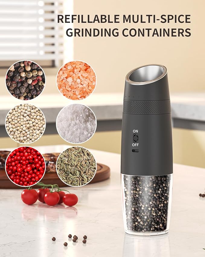 CIRCLE JOY Gravity Electric Salt and Pepper Grinder Set Rechargeable Automatic Pepper and Salt Shakers with LED Light, External Adjustable Coarseness, One-Hand Operation for Salt & Spices - Image 7