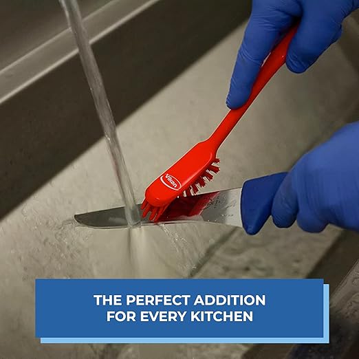 Vikan - Fine Dish Brush - Heavy-Duty, Narrow, Slip-Resistant Cleaning Brush, Polypropylene, Polyester Bristle, 11 Inch, Yellow, (42876) - Image 3
