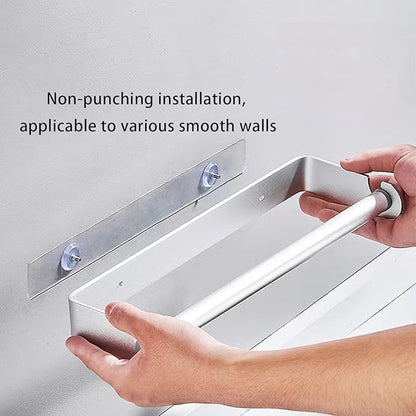 Aheucndg Paper Towel Holder Wall Mount, Self Adhesive or Drill Mounting Paper Roll Holder, Paper Towel Holder Under Cabinet for Kitchen or Bathroom (Silvery 1pack)