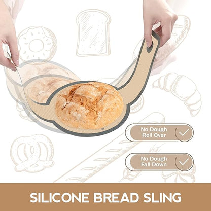 Silicone Bread Sling for Dutch Oven, Non-Stick & Easy to Clean Bread Baking Mat Set, 2 Pcs Reusable Bread Sling with Long Handle to Transfer Sourdough (Gray, 2PCS Round) - Image 3