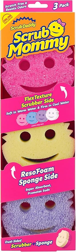 Scrub Daddy Scrub Mommy Sponges - Dish Scrubber + Non-Scratch Cleaning Sponges Kitchen, Bathroom + Multi-Surface Safe - Dual-Sided Dish Sponges for Scrubbing - Online Exclusive (3 Count) by ScrubDaddy