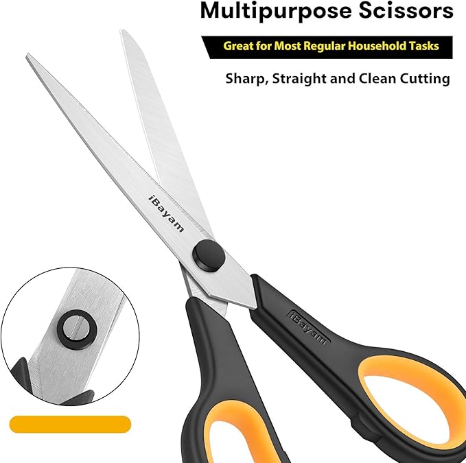 Scissors All Purpose, iBayam 8" Heavy Duty Scissors Bulk 3-Pack, 2.5mm Thickness Ultra Sharp Blade Shears with Comfort-Grip Handles for Office Home School Sewing Fabric Craft Supplies, Right/Left Hand - Image 4