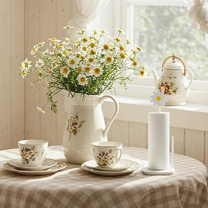 Leinuosen White Daisy Paper Towel Holder Coquettish Cute Wooden Daisy Kitchen Paper Towel Holder Bathroom Countertop Accessories Kitchen Roll Stand Organizer Standing Apartment Decor Housewarming Gift
