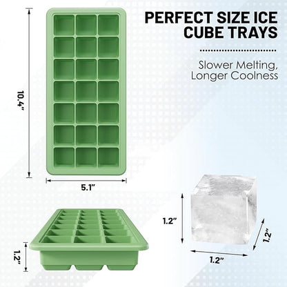 Silicone Ice Cube Trays 3Packs, Easy Release Ice Cube Molds with Lid, Freezer Stackable Ice Maker for Whiskey, Baby Food, BPA Free (2, Green) - Image 2