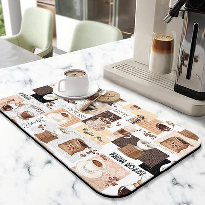 Coffee Mat 19inx12in, Absorbent Hide Stain Anti-Slip Coffee Bar Accessories, Dish Drying Mat for Kitchen