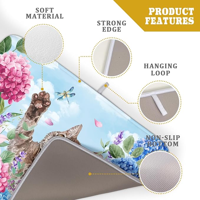 Cute Cat Dish Drying Mats for Kitchen Counter Hydrangea Floral Absorbent Drying Dishes Mat Large 18 X 24 - Image 4